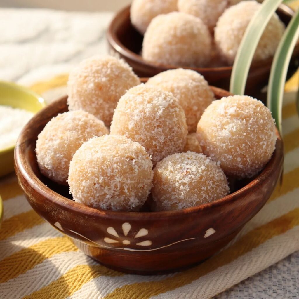 Image of Coconut Ladoos are quick and easy to prepare, making them perfect for a busy Janmashtami celebration