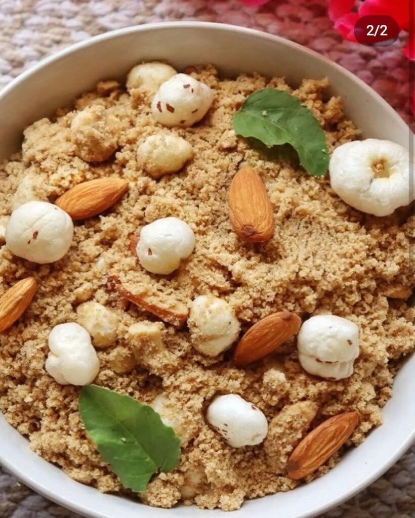 image of Panjiri is a classic North Indian sweet made with whole wheat flour, ghee, sugar, and nuts.