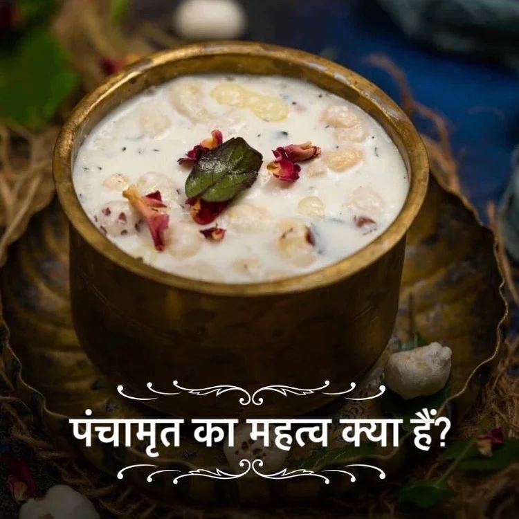 Image of Panchamrit is a sacred offering made from five ingredients—milk, yogurt, honey, sugar, and ghee. It is often used in Hindu rituals and is distributed as prasad during Janmashtami