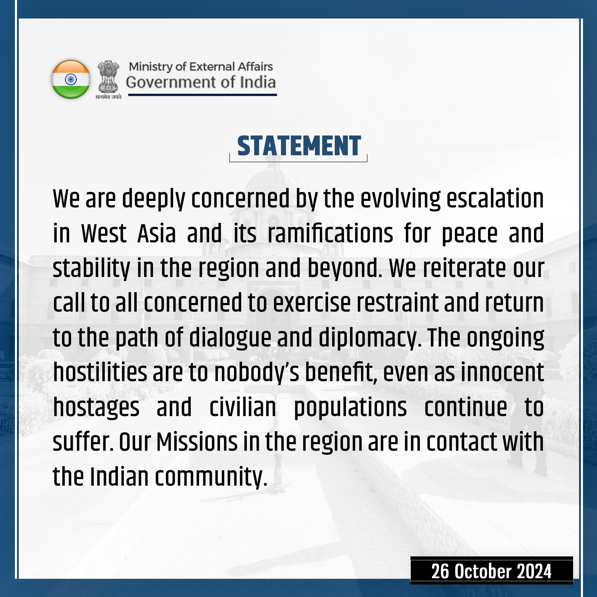 India issues statement after Israel attacks Iran, says…