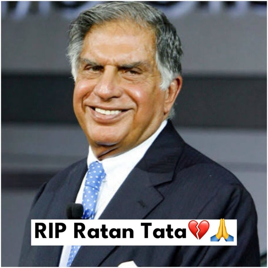 A portrait of Ratan Tata, former chairman of Tata Sons, smiling gently in a formal suit. He is an iconic Indian industrialist known for his leadership in transforming Tata Group into a global business empire.