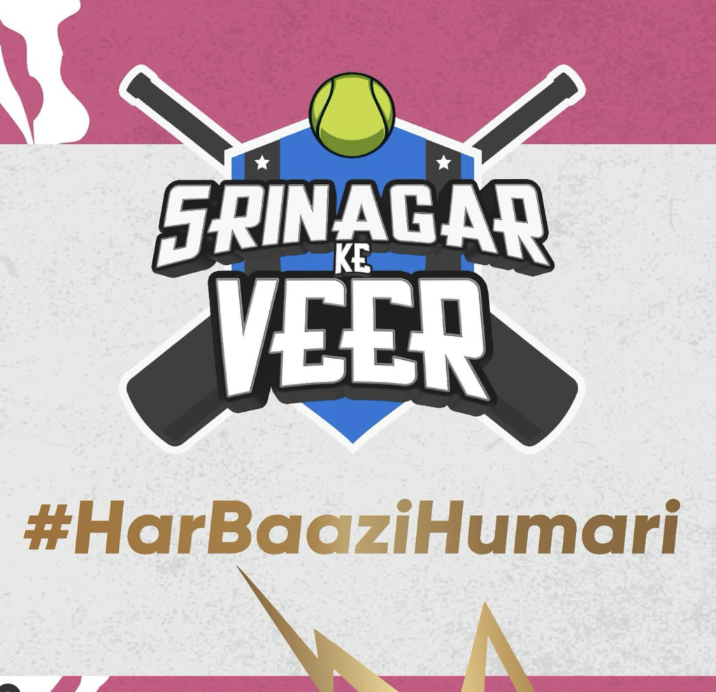 The official Srinagar ke Veer team poster for ISPL Season 2 with players' images and names.
