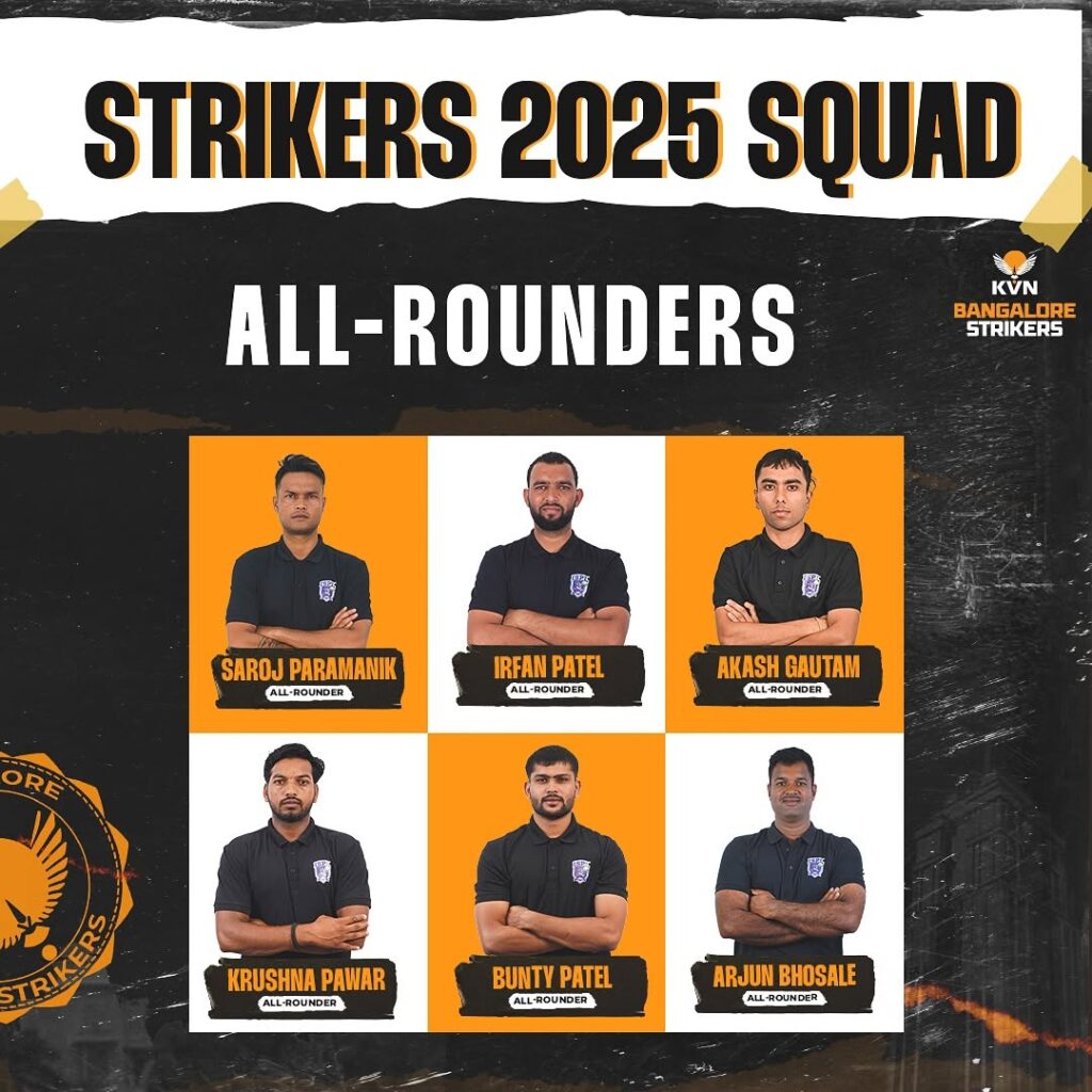 The all-rounders of the KVN Bangalore Strikers 2025 squad