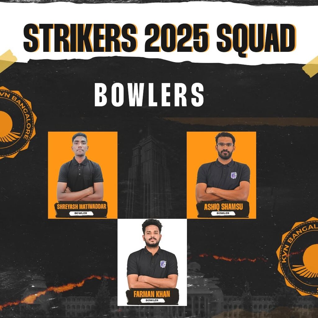 The bowlers of the KVN Bangalore Strikers 2025 squad