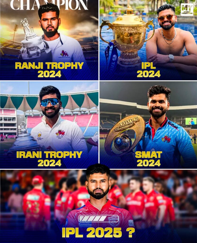 "Five-panel collage showing success across major Indian cricket tournaments and potential IPL leadership role"