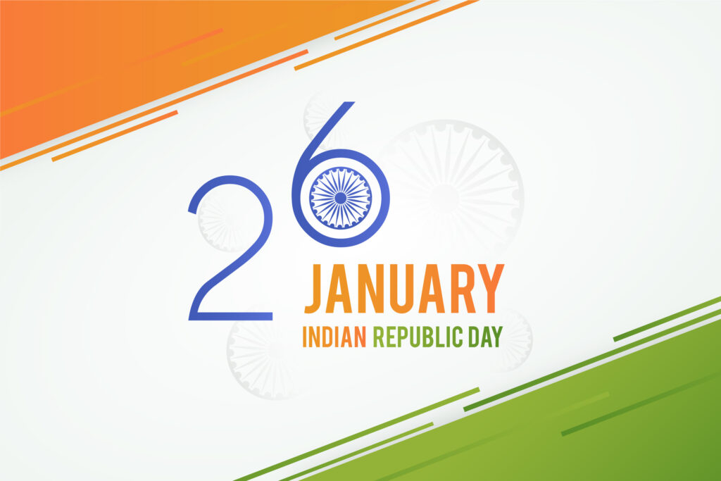 "Indian flag Republic Day HD wallpaper download with 76th Republic Day text overlay."