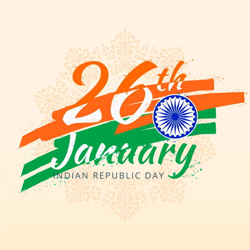 "26 January 2025 Republic Day status image download featuring the Taj Mahal and tricolor."