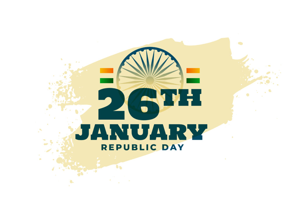 "Happy Republic Day image with patriotic quotes and Indian flag in high resolution."