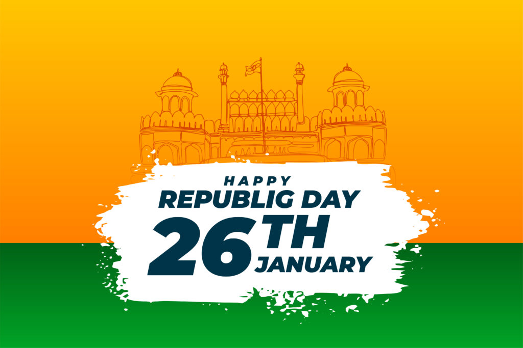 "76th Republic Day free download image with India Gate and patriotic message."