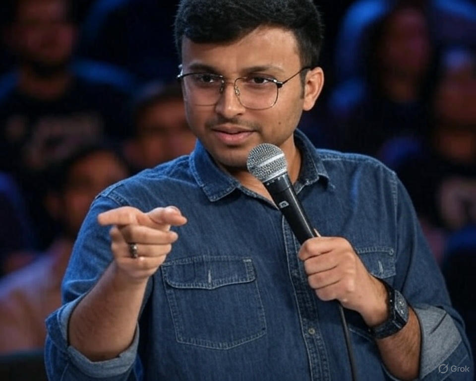 Featured Image: A vibrant, colorful design with Aashish Solanki smiling on stage, holding a microphone, with a spotlight on him. The background has a comedy club vibe with a crowd laughing. Bold text overlay reads: “Aashish Solanki: Comedy Star’s Net Worth & Family Secrets!” in a fun, yellow font. Include his YouTube logo and Shark Tank India logo in the corners for branding.