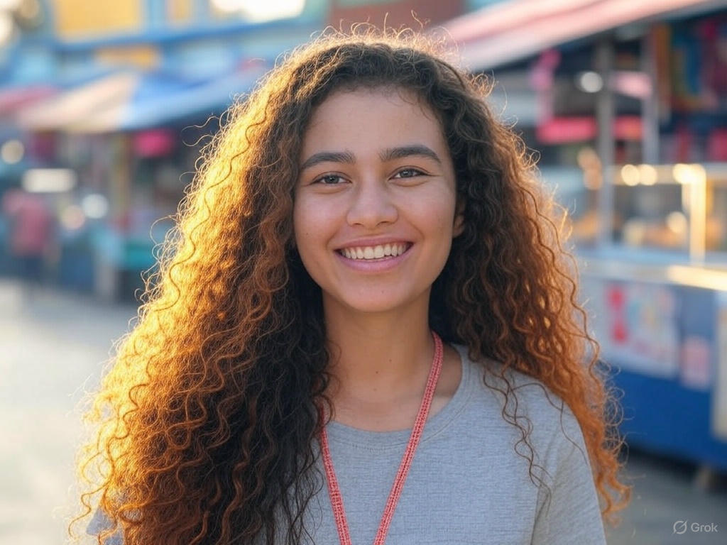 A vibrant photo of a female traveler smiling at a market in Thailand, surrounded by street food stalls, with a caption: "Enjoy Thailand on a Budget!"